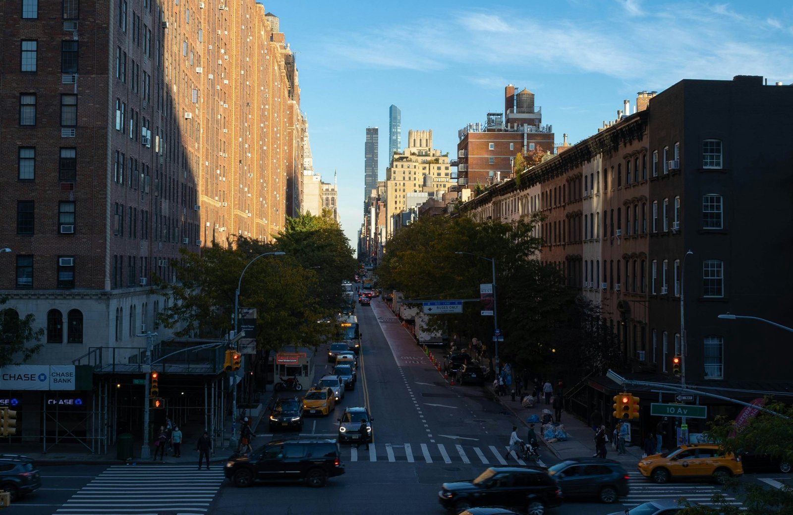 A Chelsea side street at golden hour seen from above
